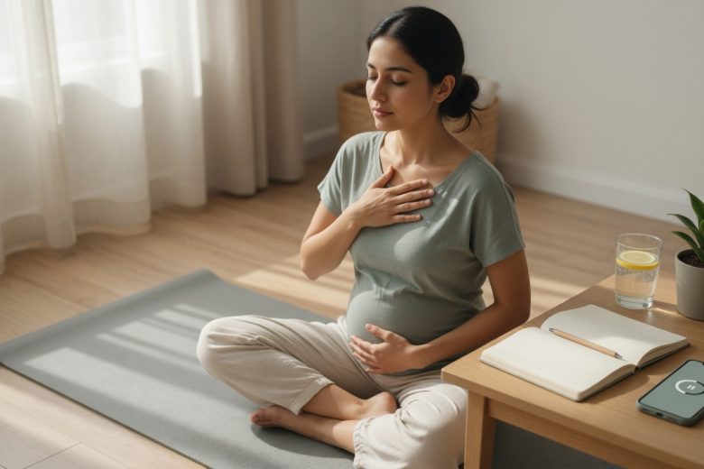 Sağlam Ol üçün: işıqlı, minimal ev interyerində yoga matı üzərində nəfəs məşqi edən gənc