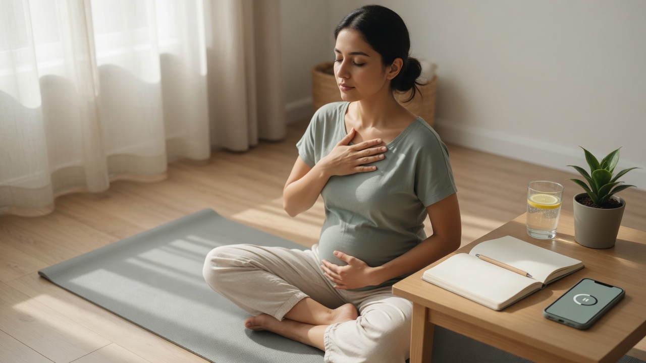 Sağlam Ol üçün: işıqlı, minimal ev interyerində yoga matı üzərində nəfəs məşqi edən gənc